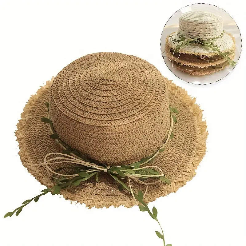 Women's Straw Hat Twine Bow Summer Sun Hat Beach Shade Hat - Temu