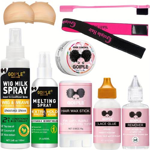wig care and styling kit wig milk spray detangle anti frizz moisturizing set with edge control hair wax stick spray lace remover and styling tools ideal for synthetic wig wearers and hair enthusiasts