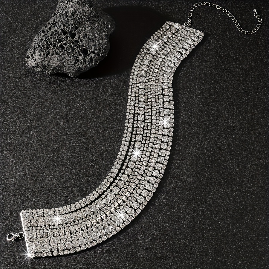 Layer Rhinestone Choker Necklace with Copper Base