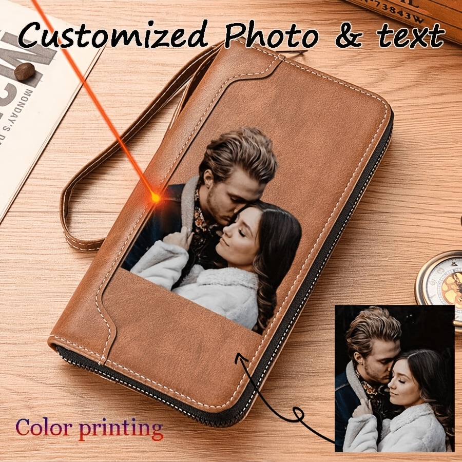 TEMU 1pc Custom Photo Wallet, Personalized Men's Long Zipper Wallet, Color Picture Printed Wallet, Large Capacity Wallet, Multi-card Slot Wallet,