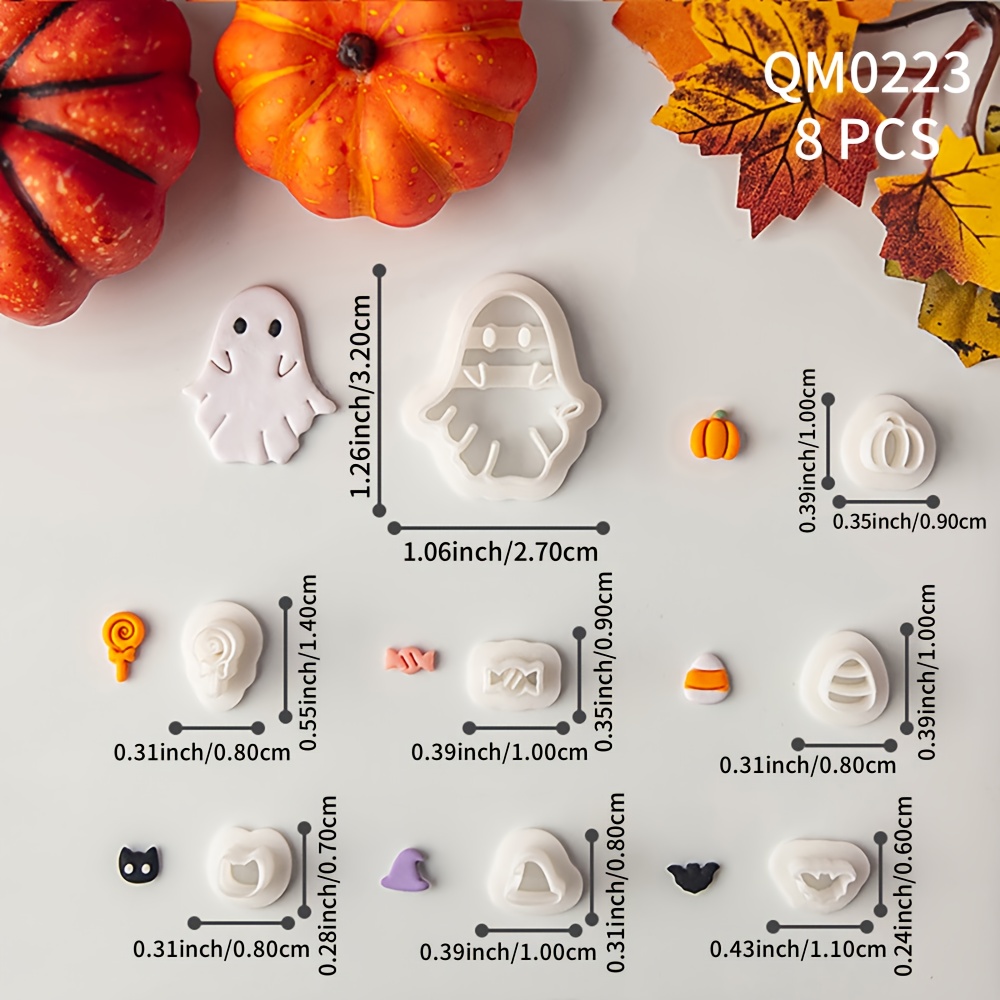 Set Of 8 Halloween-themed Cartoon Mini Decorations, Soft Clay Earrings, And Tool Kit