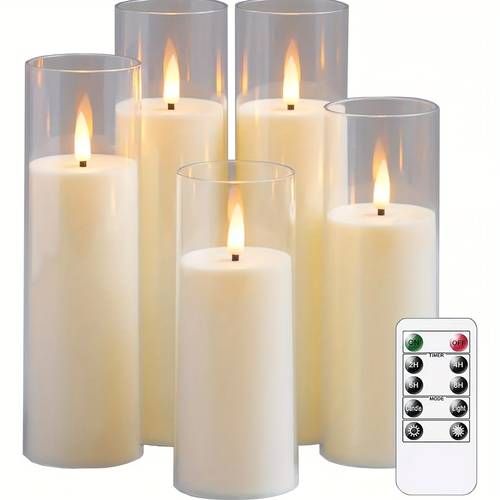 5pcs flameless candle lights with realistic flickering led remote control and timer battery powered acrylic electric candles polished space theme switch control for room types candle holder decor