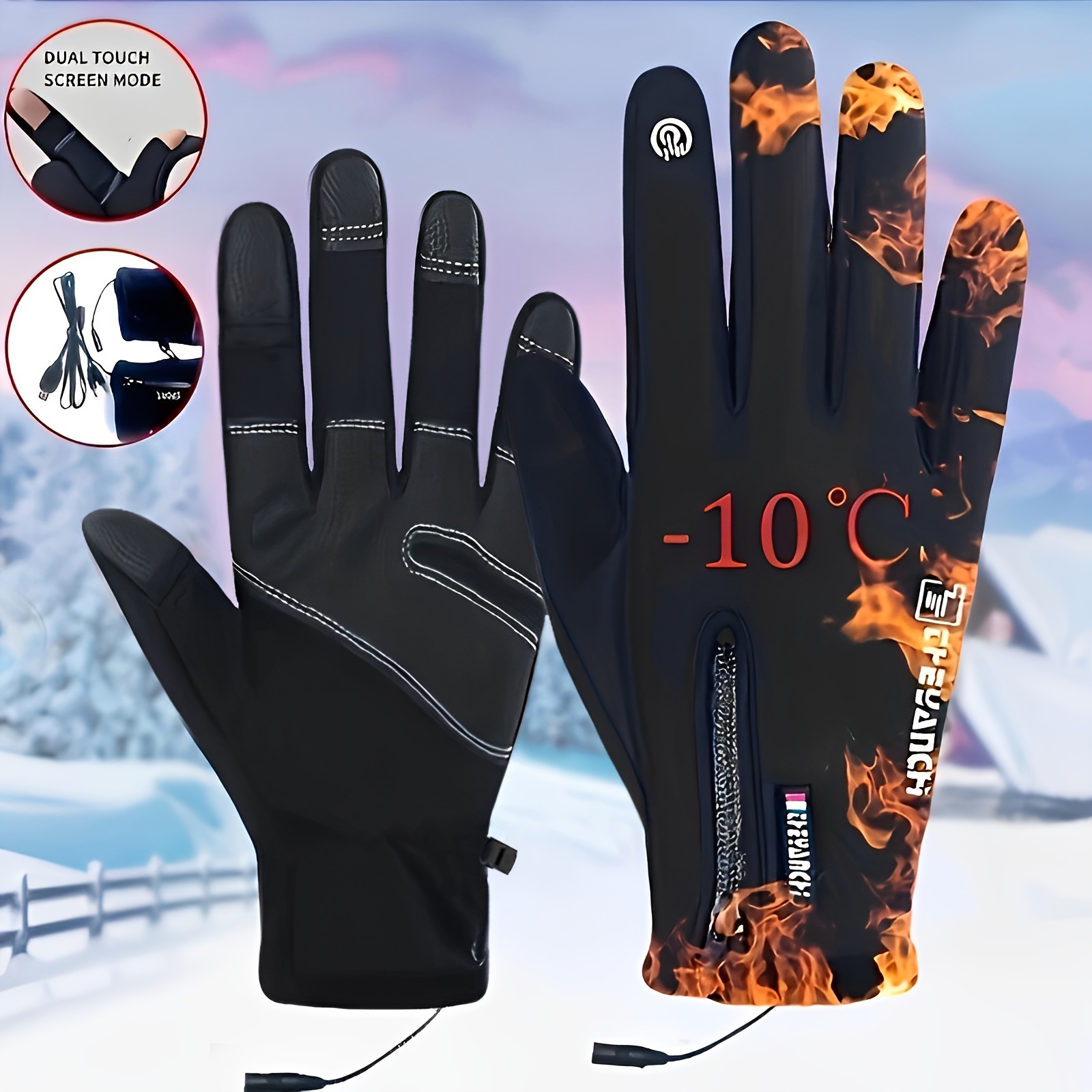 USB Non-slip Electric Heated Fishing Gloves Touch Screen Finger