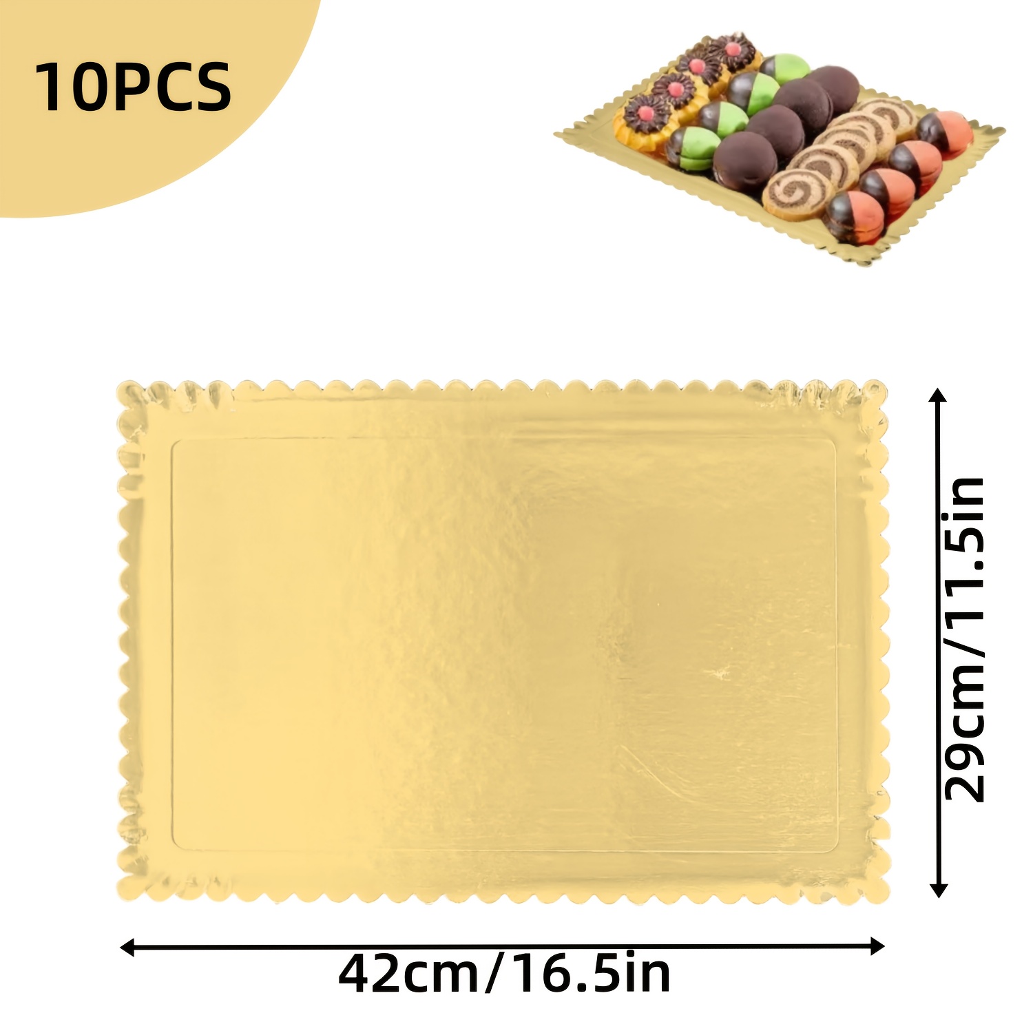 E-shop 10 Stück Einweg-Goldkartons, strapazierfähige rechteckige Kuchenunterlagen mit Muschelrand, verdickte Bodenständer-Papierteller für elegante
