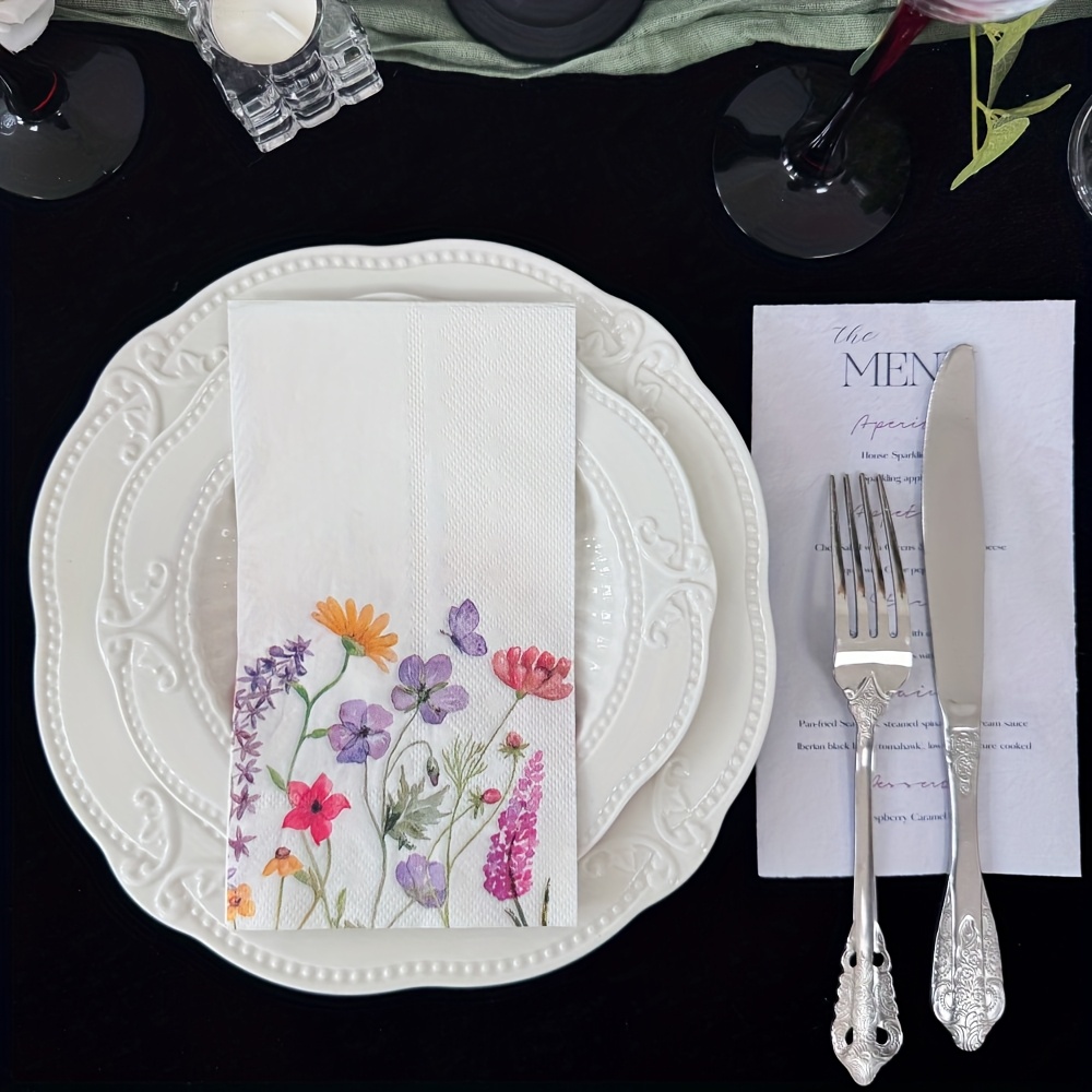 E-shop 20er-Pack Frühlings-Aquarell-Blumenmuster Papier-Servietten 13x15,7 Zoll - 2-lagige Einweg-Elegant-Tischdeko für Hochzeiten, Geburtstage,