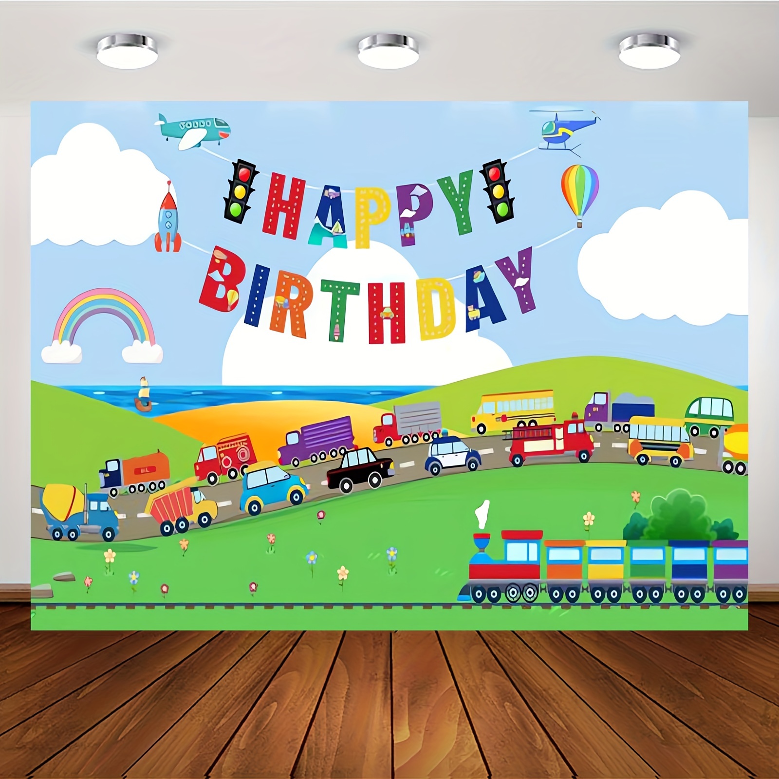 1pc Photography Backdrop, Birthday Party Decorations Transport Banner  Background Traffic Backdrop For Birthday Party Car Bus Train Plane Boat Car  Phot