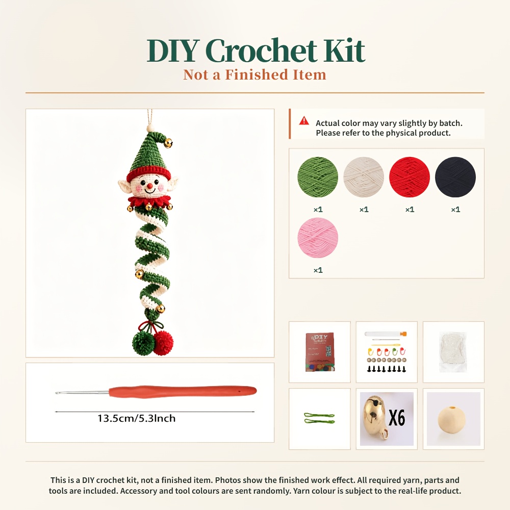 TEMU Wovwov 1 Set Christmas Elf Spiral Hanging Ornament (not Finished Product) - Crochet Material Kit, Essential Gift For Teacher's Day/valentine's