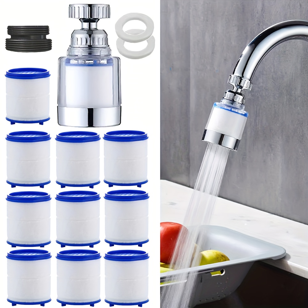 1 szt. zestaw filtrów do kranu kuchennego, 1 głowica   + 10 wymiennych elementów filtrujących + 4 akcesoria instalacyjne,   do zanieczyszczeń w wodzie, odpowiednie do kranów w kuchniach, umywalkach itp., kompatybilne ze standardowymi gwintami, łatwy w instalacji, filtr do kranu kuchennego, filtr do oczyszczania wody, kran z  , głowica kranu, dysza kranu, przedłużacz kranu, akcesoria kuchenne, przedłużacz kranu, filtr do wody domowej, filtr do oczyszczania wody, filtr do kranu