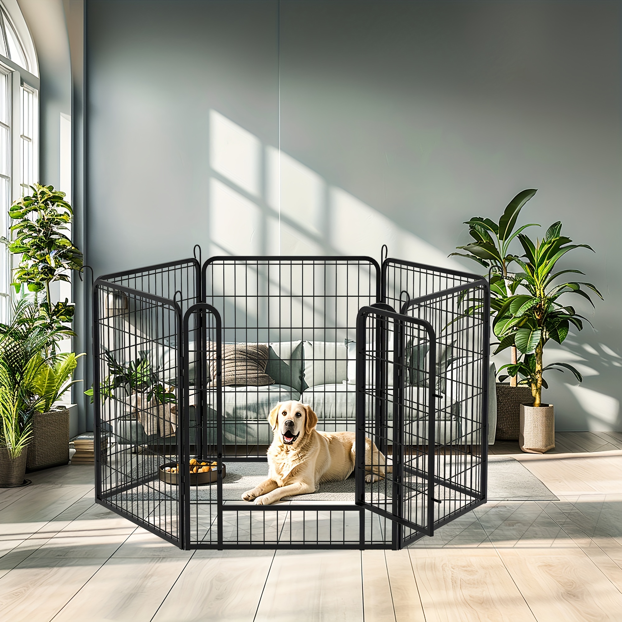 

6 Panels Heavy Duty Metal Playpen With Door, 39.37"h Dog Fence Pet Exercise Pen For Outdoor, Indoor