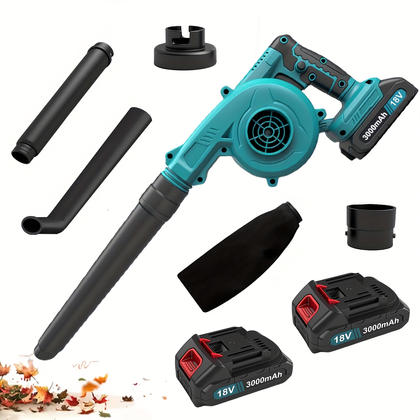Image of Leaf Blower Cordless With 2 Batteries 3000mah And Charger, 18v Handle Electric Blower Vacuum Combo, Speed Control, Mini Leaf Blowers Lawn Care, Patio, Garages, Dust, Snow Blowing, Pet