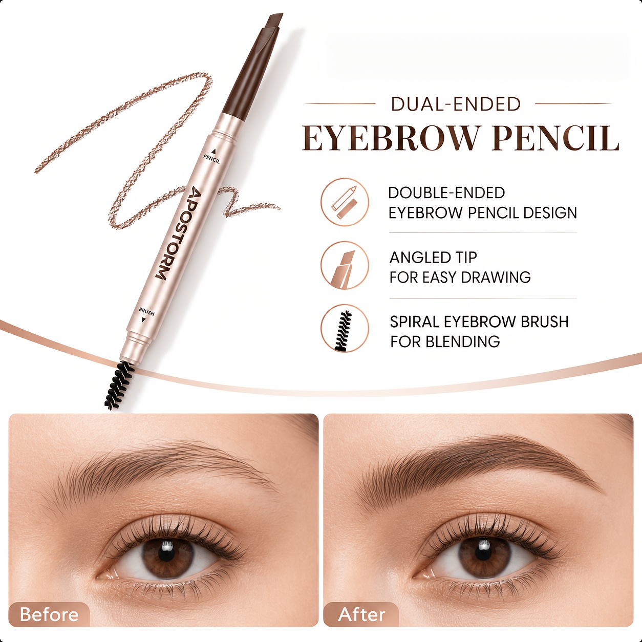 Rose Golden Triangular Eyebrow Pen, Dual End for Brows