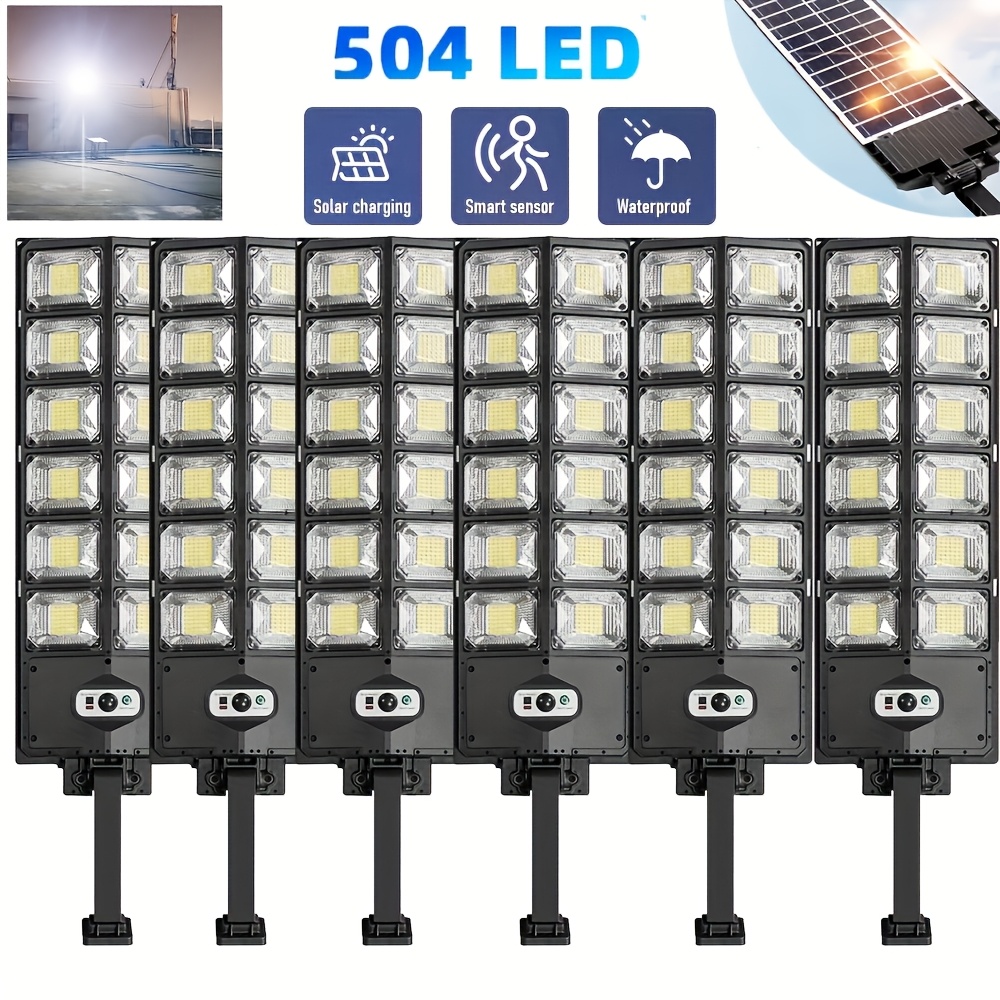 TEMU 6pcs 504 Led Solar Powered Outdoor Lights | 6500k Light, To Dawn Sensor Activation, Adjustable Support, For Home Decor, Door, Garage, , Pathway