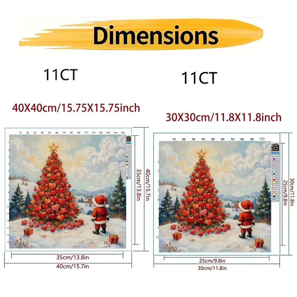 DIY Printed Cross-Stitch Kit, Santa Claus and Heart-Shaped Christmas Tree Pattern