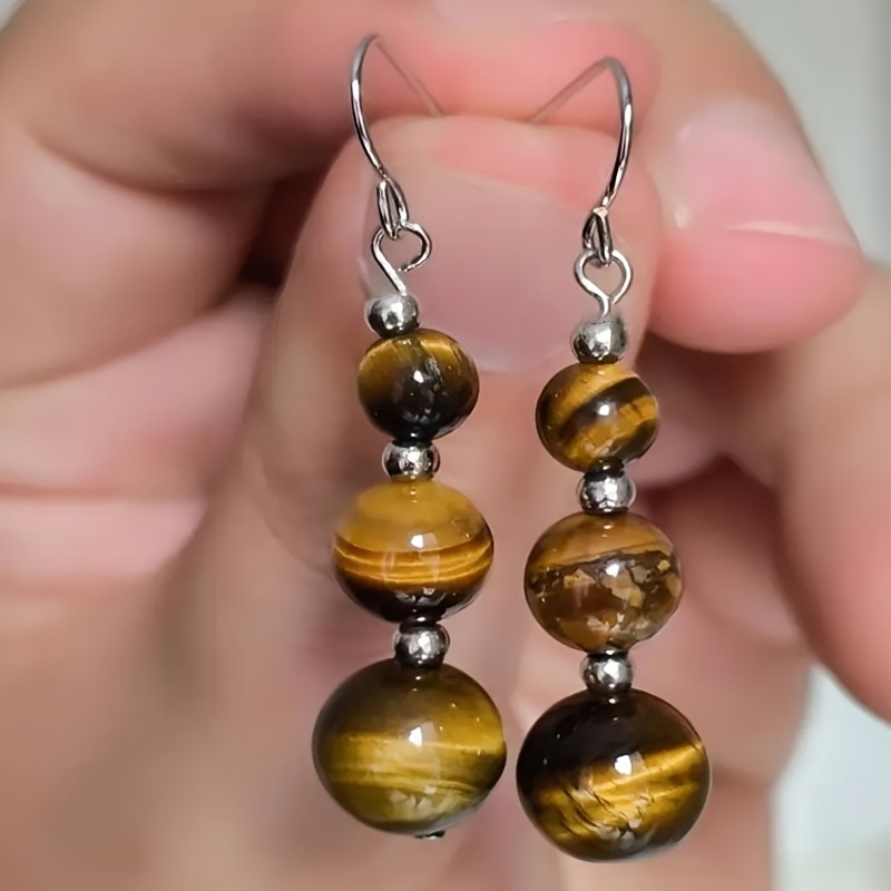 E-shop 1 Paar Handgefertigte Naturstein-Ohrringe, Tigerauge Perlen Ohrringe, Aventurin Ohrringe, Ohrringe im Bohemian-Stil für Frauen –