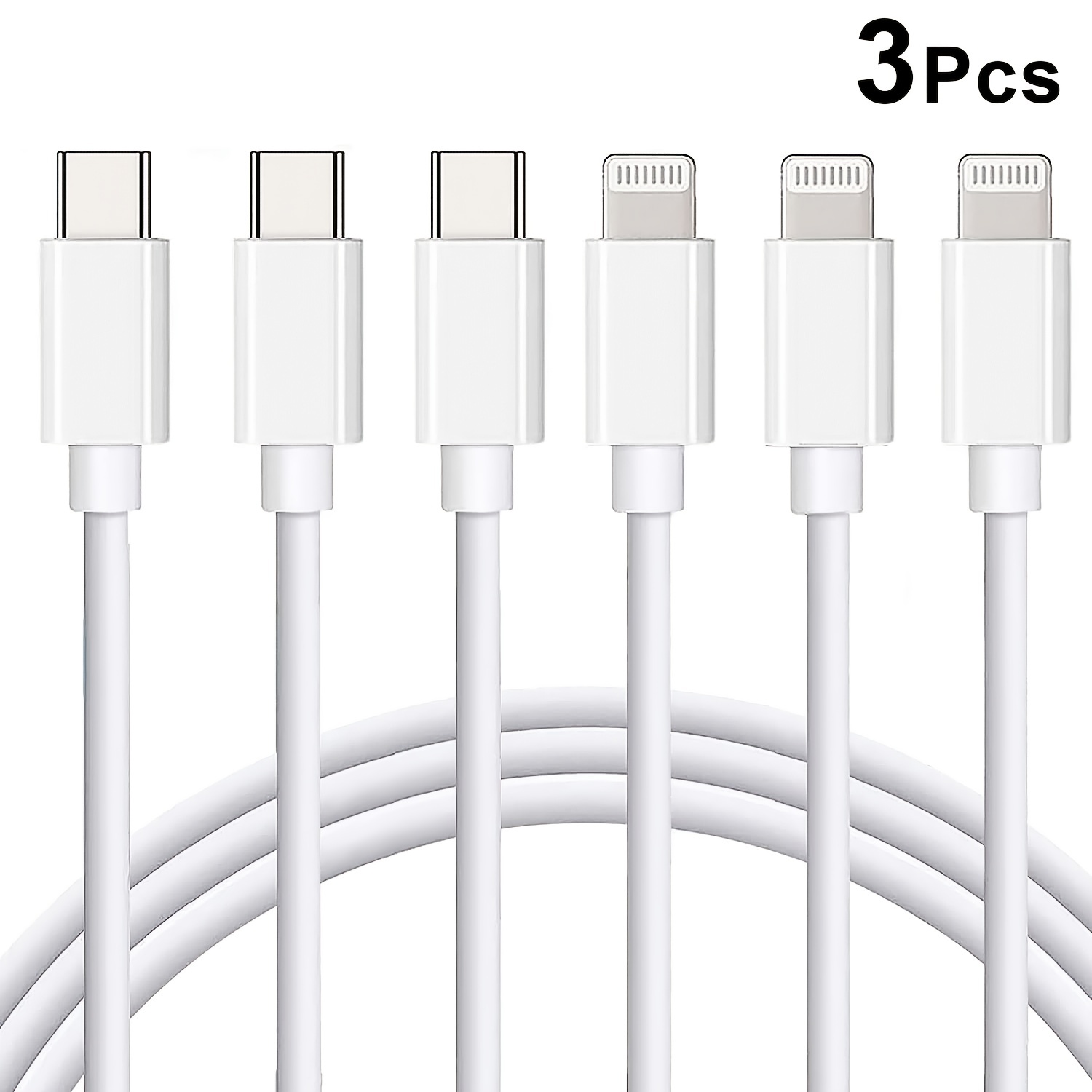 

3pcs 3.3ft Type-c To Lightning Cable Fast Charging For Iphone 14 11 Pro Max Xr Xs X 8 7 6 Plus Se Mini