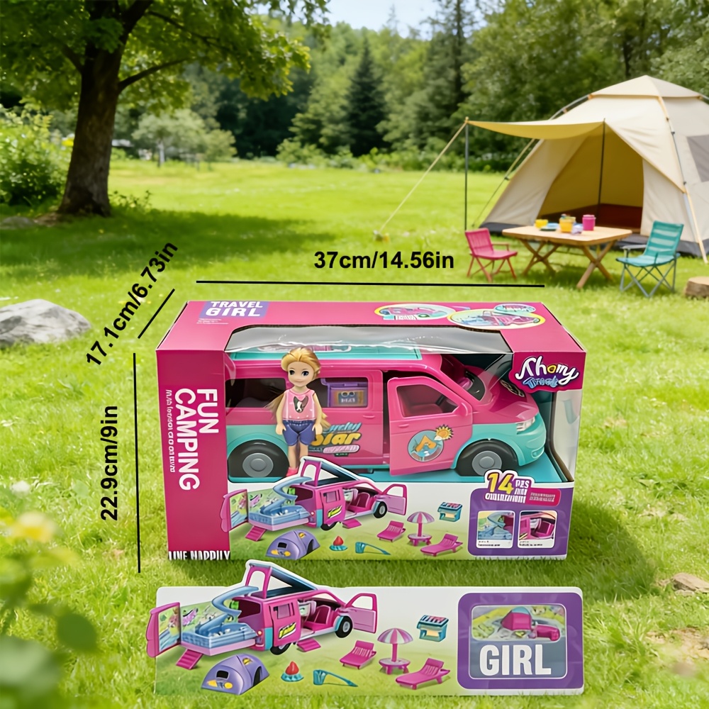 Image of Children's Pretend Play Picnic Doll Bus Toy Set, Multi-functional Outdoor Rv Sports Birthday Christmas Gift (party Favor Packs)
