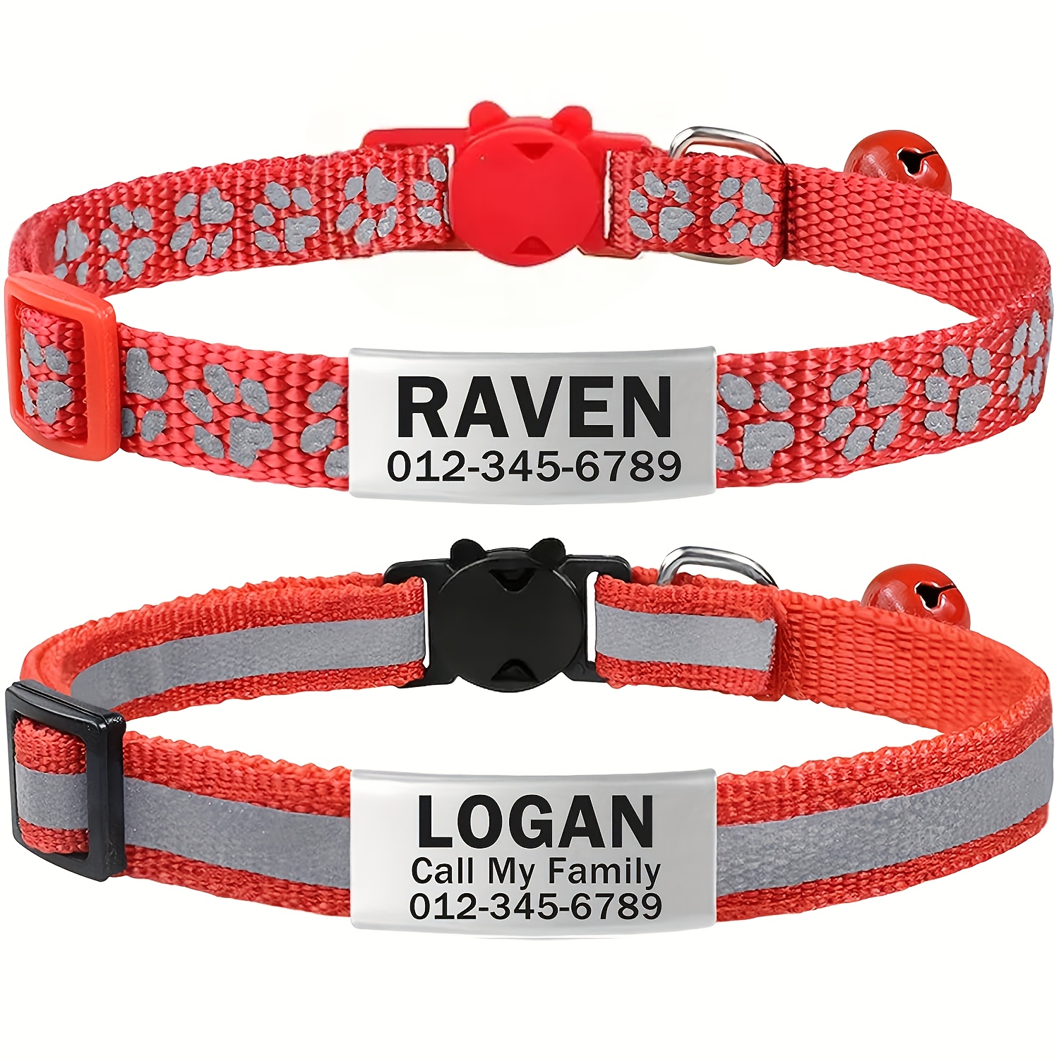 TEMU 2pcs Set - Custom Reflective Cat Collar With A Bell, Featuring A And Reflective Cloning. Includes A Personalized Id Tag, Adjustable Size,