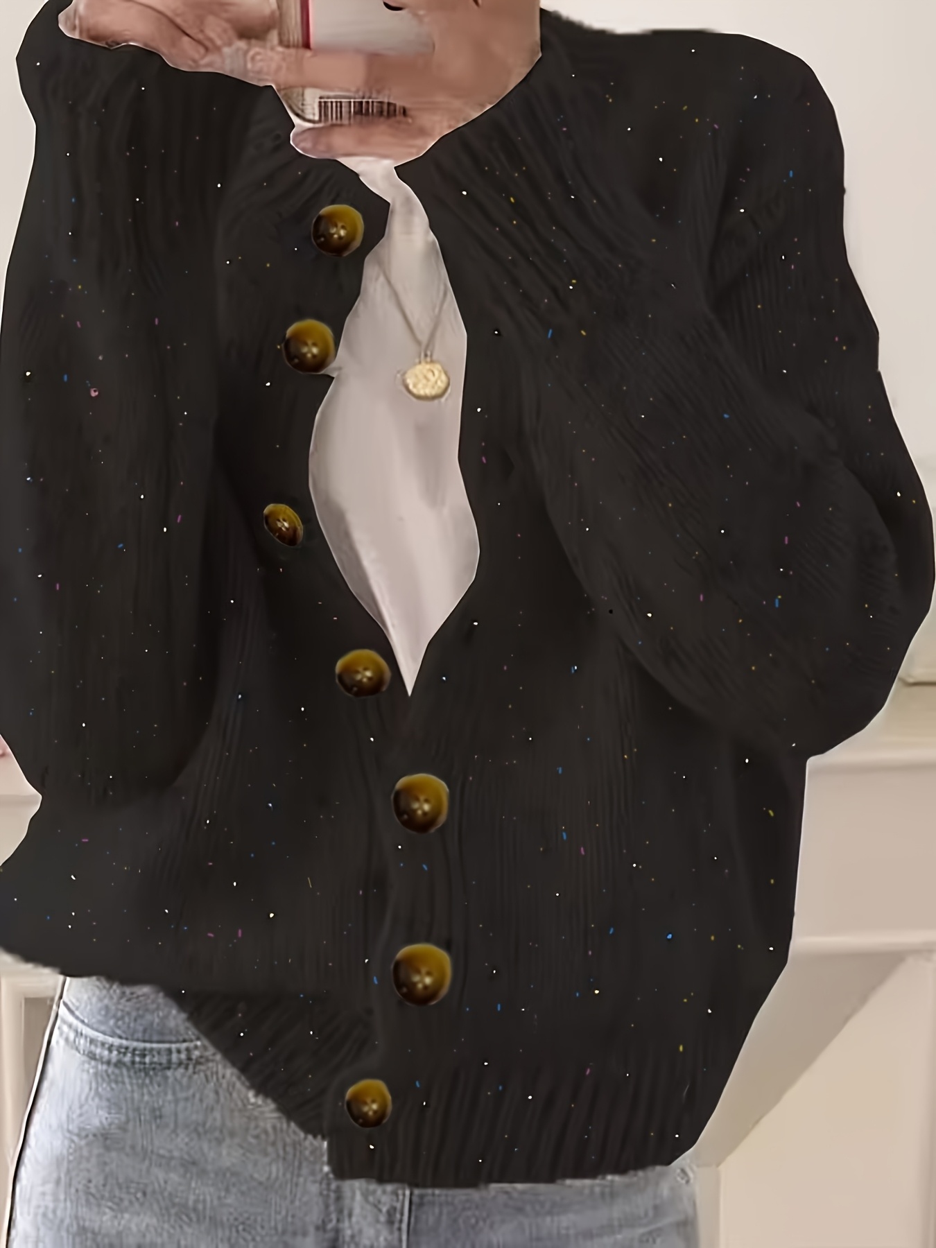 womens casual colorful button front cardigan with soft long sleeves round neck light weight fashion candy colored dot pattern casual and elegant garment stretch fabric cardigan suitable for casual attire