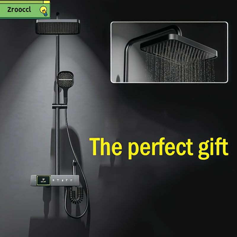 Image of 1 Set Luxury Set With Piano Key Wall , Inch Shower Head And Handheld Sprayer, Digital Display, Aluminum Construction, Outdoor/indoor Use, Ideal Gift For Valentine's Day, Halloween, Bathroom Decor
