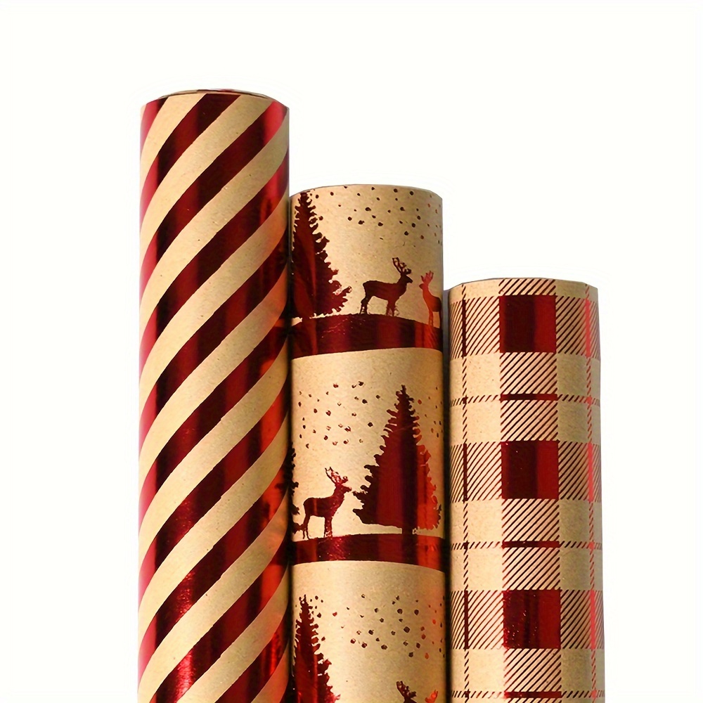 

[ ] 3 Rouleaux d' de - Rayures Rouges, de et , à Carreaux - 17 Pouces × 120 Pouces par Rouleau - Boîte Cadeau de , d' Fêtes de 3