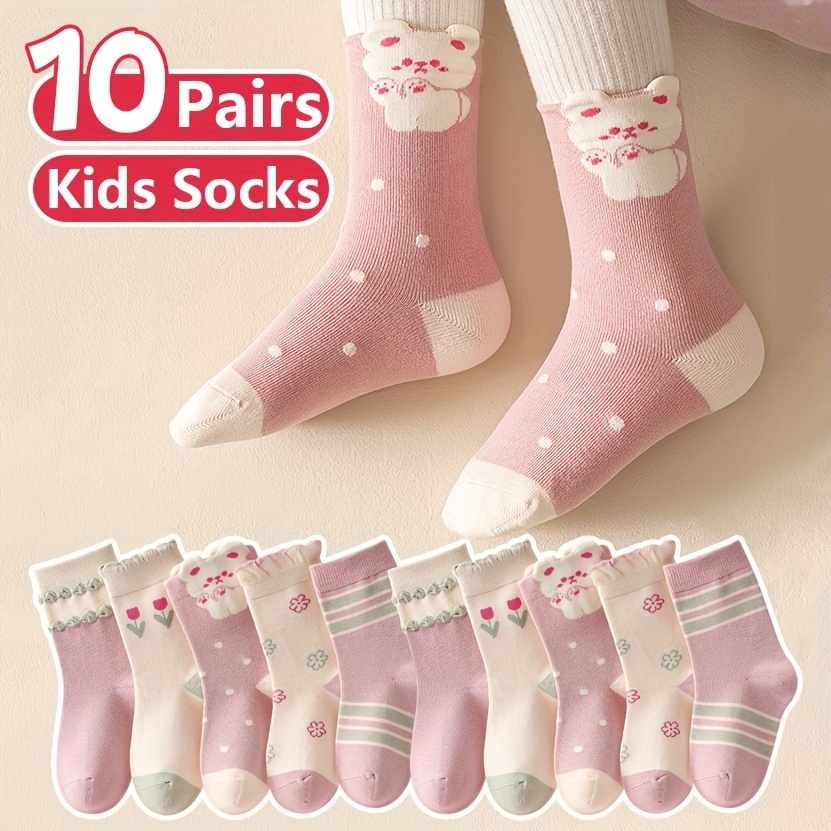 Image of [ Double] Socks Girls' Mid-tube Socks Spring, Autumn And Winter Baby, Medium And Large Student Cartoon Sports Socks