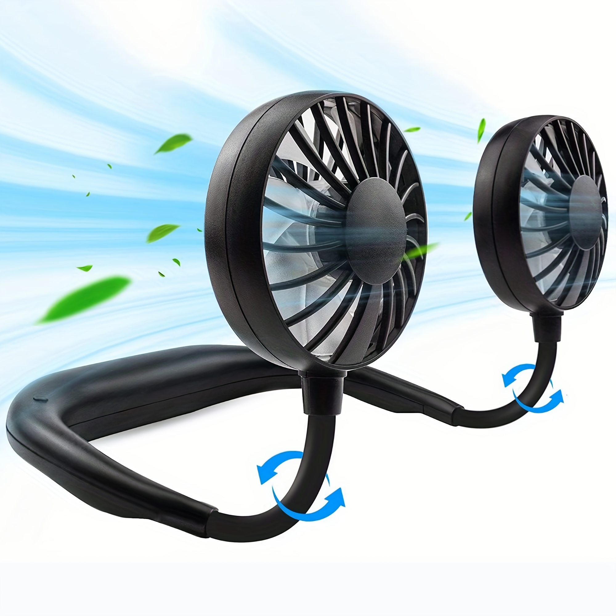TEMU Portable Hanging Neck Fan - Usb Rechargeable 2000mah, Adjustable Wearable Fan With 360° Rotation For Sports, Office, Travel & Kitchen - Lightweight Personal Cooling Fan, Outdoor Cooling |