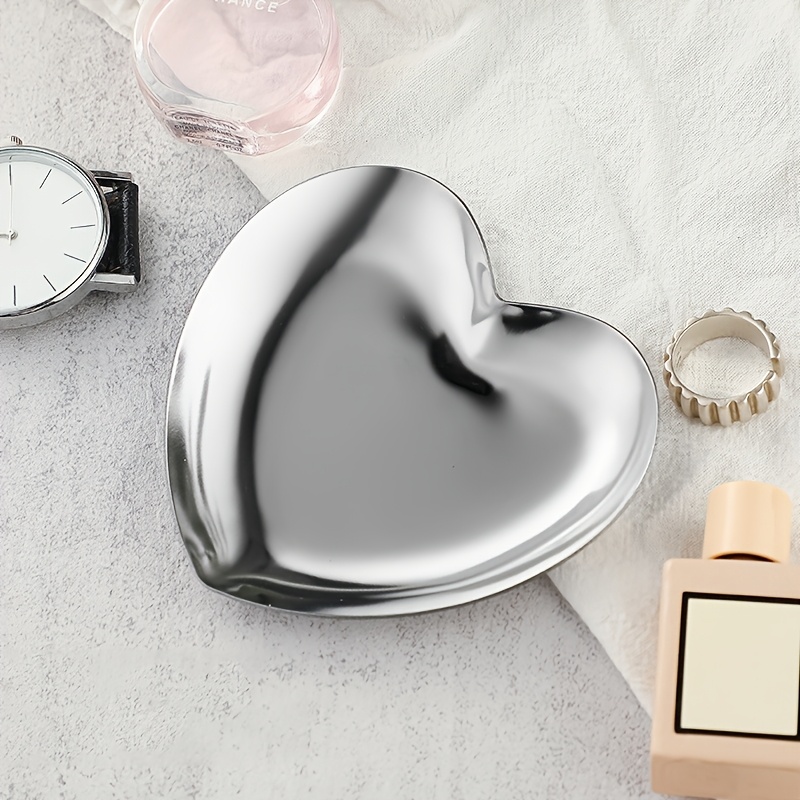 TEMU Plateau en Acier Inoxydable de Cœur pour Cosmétiques et Bijoux, Plateau de Rangement Métallique, Plateau Décoratif , Assiette Cœur