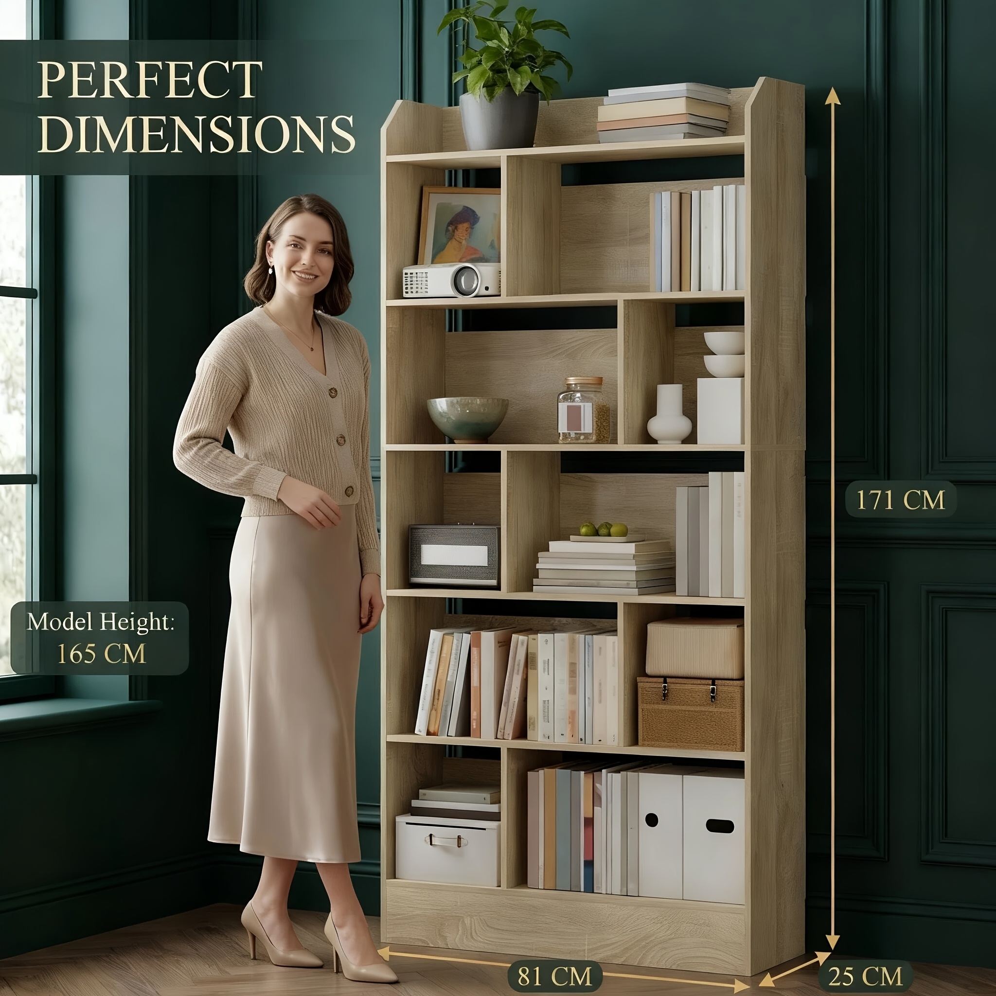 Image of Six-tiers Bookcase, Slim Bookcase, Upright Storage Unit, Anti-tip Design, For Living Room, Study Or Office, Minimalist, Floor-standing