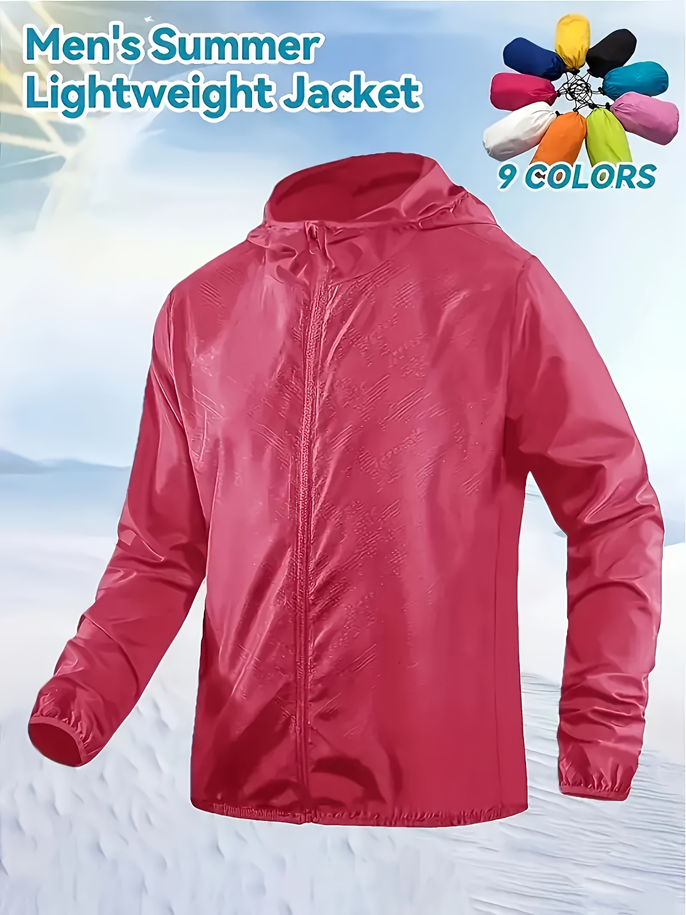 Men's Lightweight Hooded Jacket with Portable Storage Bag