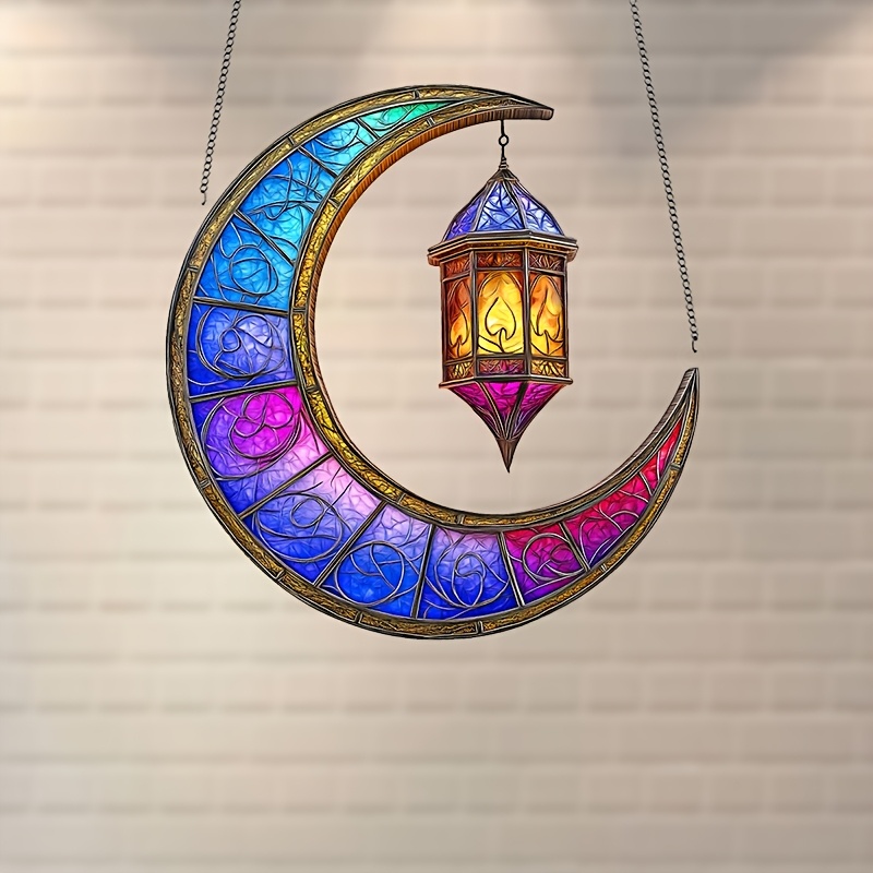 

1pc, Ramadan Lantern Sun , Stained Acrylic Style Acrylic Suncatcher (7.48" X 8"), Window Hanging, Decor, Ramadan Decor For Home Office Farmhouse, Garden Patio Porch, Perfect Gifts Idea