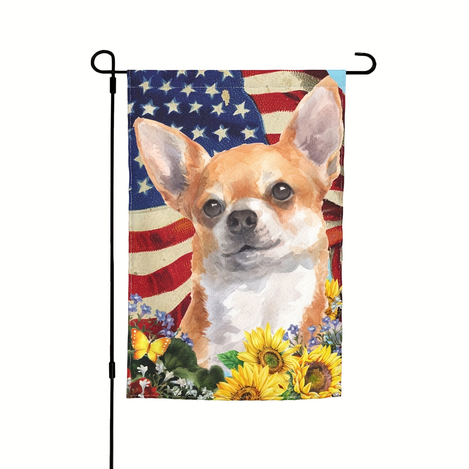 

1pc, Chihuahua American Flag Garden Flag Welcome Party Outdoor Outside Decorations Picks Home House Garden Yard Decor 12x18 Inch