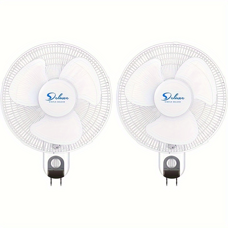 TEMU Simple Deluxe 16 Inch Digital Household Wall Mount Fans, Adjustable Tilt, 90 Degree, 3 Speed Settings, 2 Pack, White