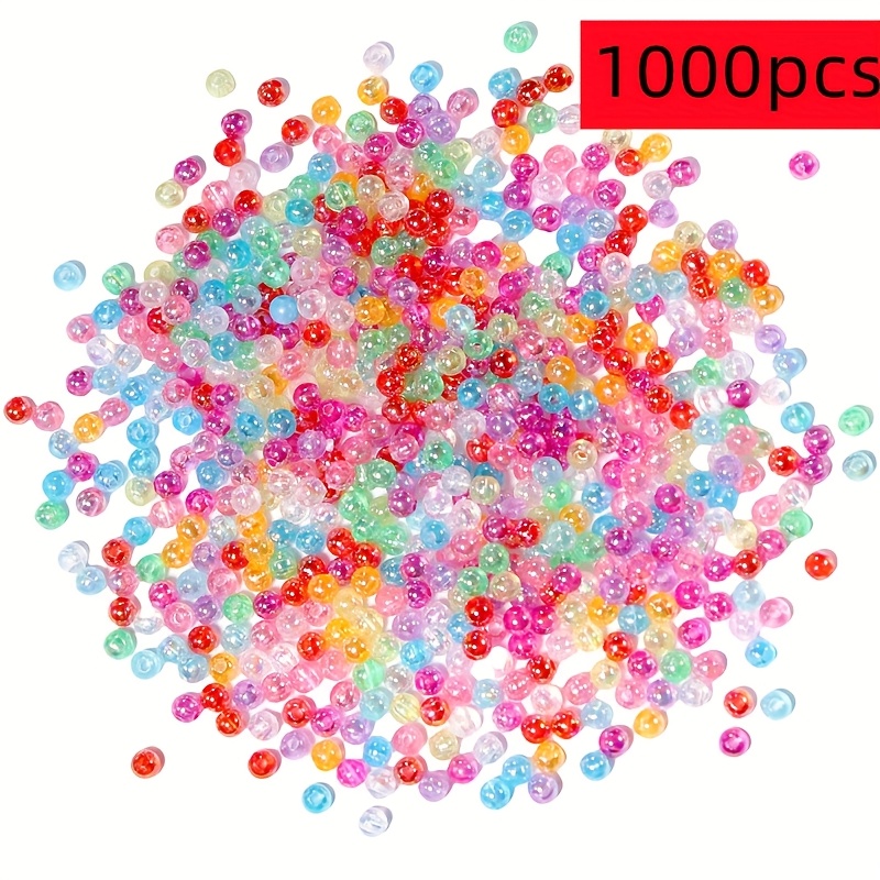 TEMU 1000pcs 4mm Acrylic Ab Color Mixed Color Round Beads Plated With Colorful Sparkling Beads Necklace Exquisite Additions Spacer Beads Decorative