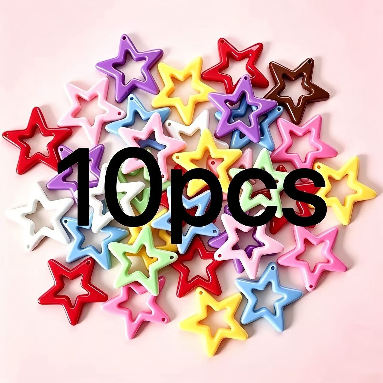 TEMU 10 cuentas acrílicas huecas de estrella de color caramelo, forma de grande, colores aleatorios, adecuadas para collares, joyería, aretes y otras