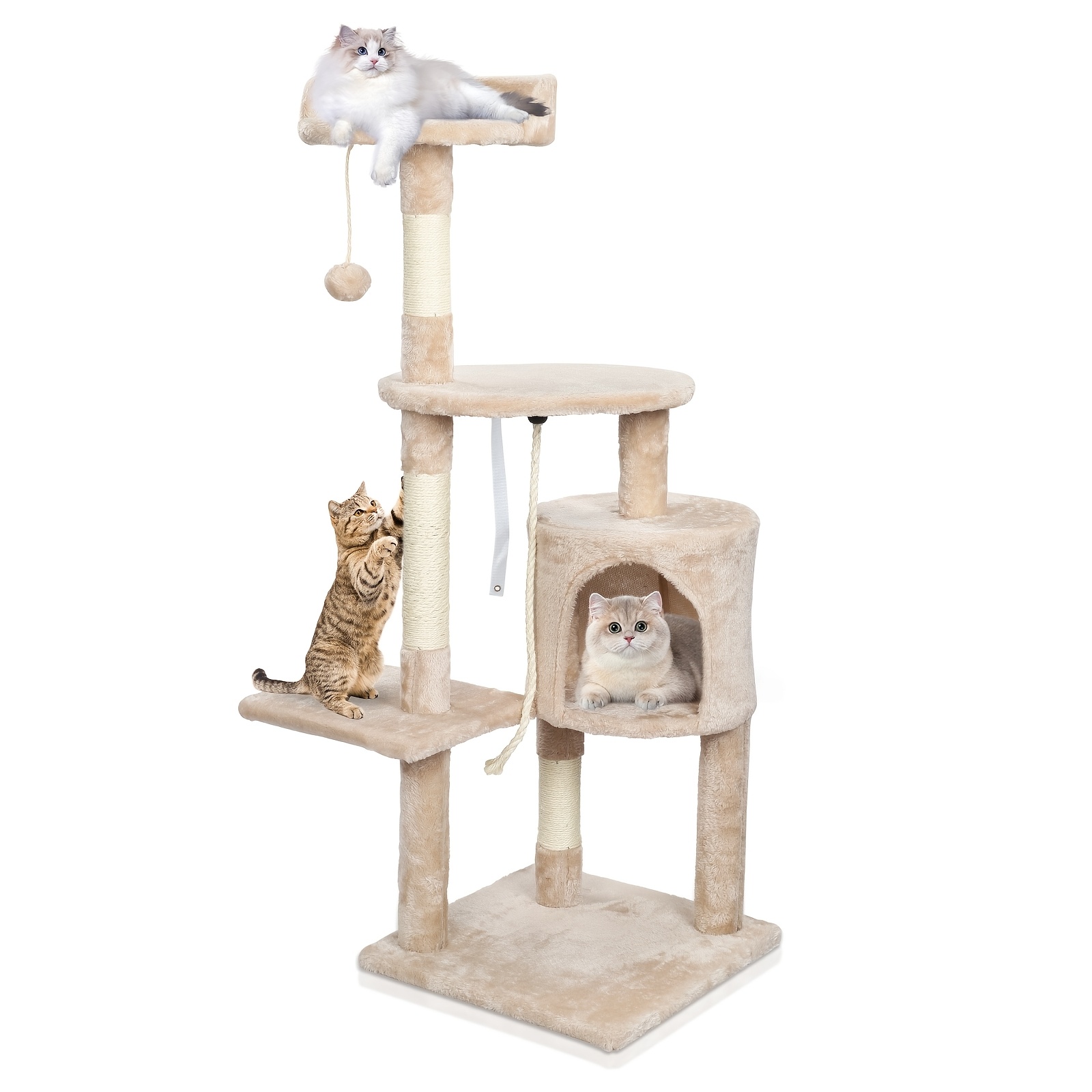 Image of Scratching Post With Scratching Posts And Scratching Surfaces - 112 Cm With Multiple Platforms For Indoor Cats, Beige Brown Gray