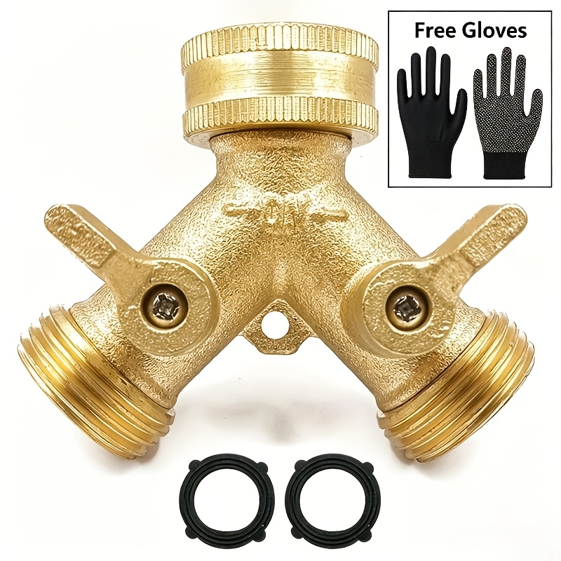 TEMU 1 Heavy-duty Y-shaped Hose Splitter, 2-way 3/4-inch Ght Distributor, Supplied With 2 Waterproof Gaskets And 1 Pair Of Gloves, For Garden