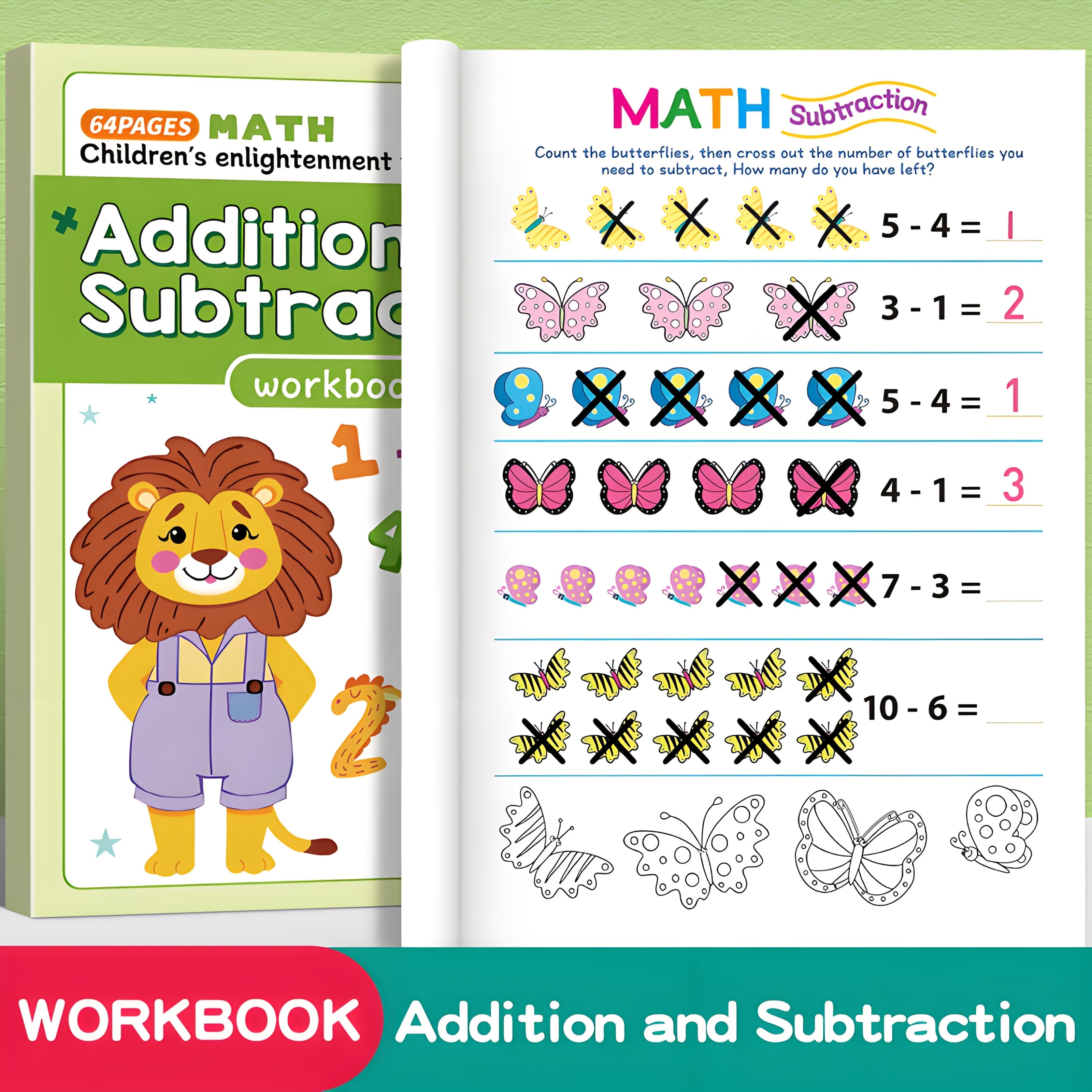 64-page Math Workbook For Kids, Addition And Subtraction Worksheets, Workbook With Number Tracing, Counting, Early Math Skills, Back To School Gift, Homeschool , Activities