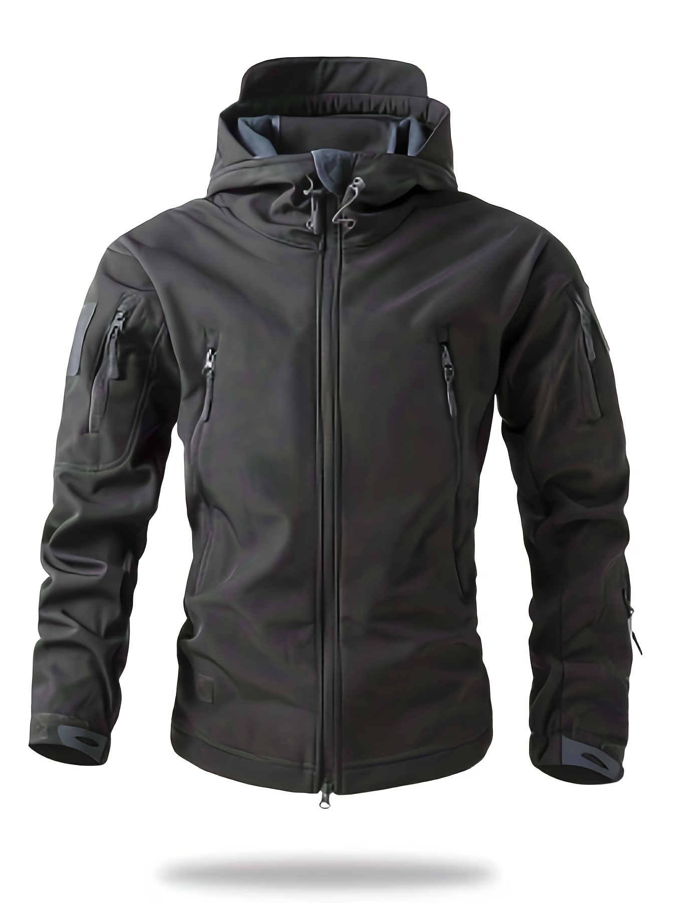 Men's Winter Softshell Jacket with Hood, Pocketed Trench Coat