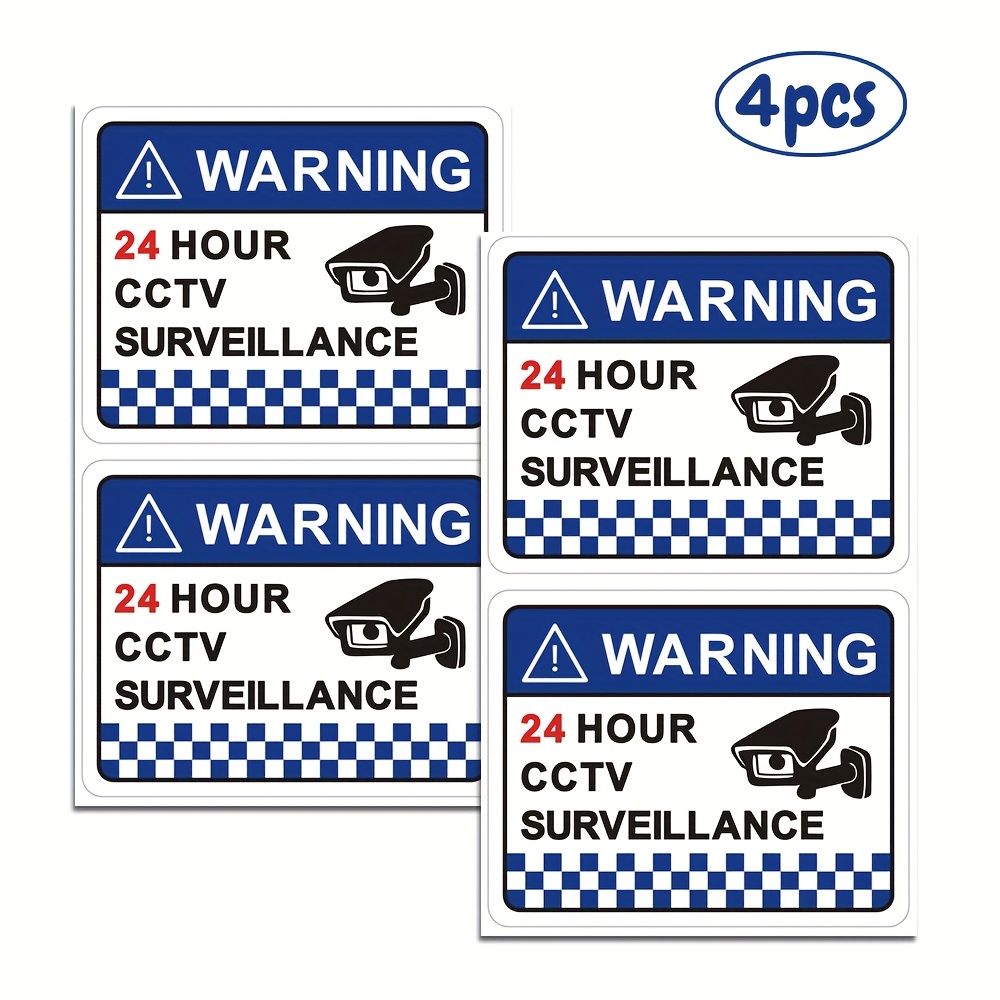 TEMU 4pcs Of 10*8 Cm (4*3.15 Inch) 24-hour Monitoring Warning Stickers For Cctv Security Camera Operation, Made Of Pvc With Strong Adhesive For Clear
