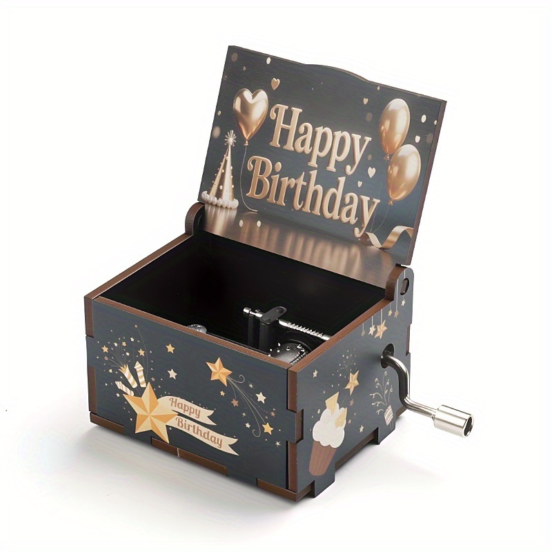 TEMU 1pc, Birthday Edition - Hand Cranked Music Box, Suitable For Birthday Party Decoration/ Commemorative Gifts For , Exquisite Home Decoration