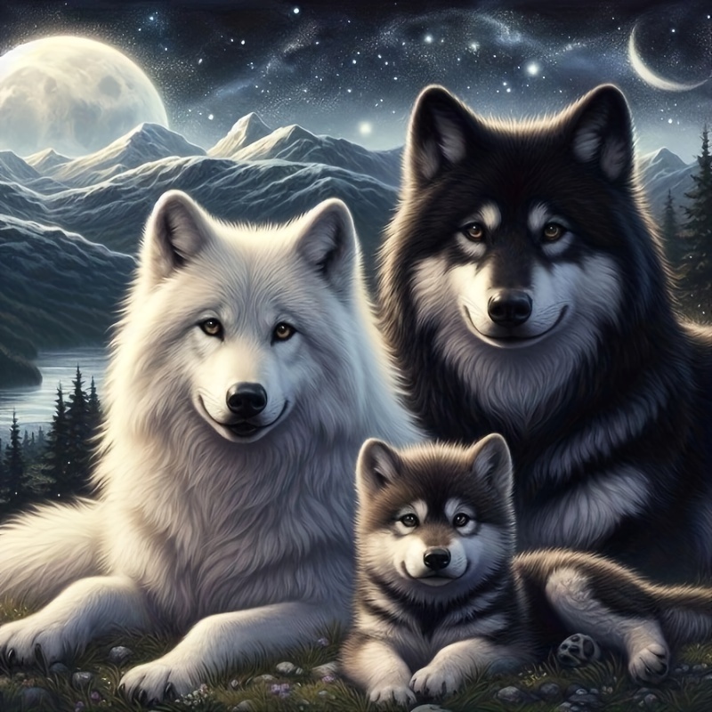 

Wolf Family 5d Diamond Painting Kit, 11.8x11.8in - Diy Full Drill Round Diamond Art, Embroidery Stitch Craft For Wall Decor & Gift Wolf Diamond Painting Kits Wolf Diamond Painting