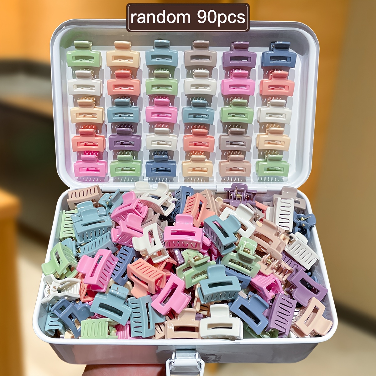 TEMU 100/90/80/60pcs Women's Colorful Square Small Hair Claws, Mini Sized Grab Clips, Sweet And , Women's Hair Additions. Suitable For Daily Leisure,