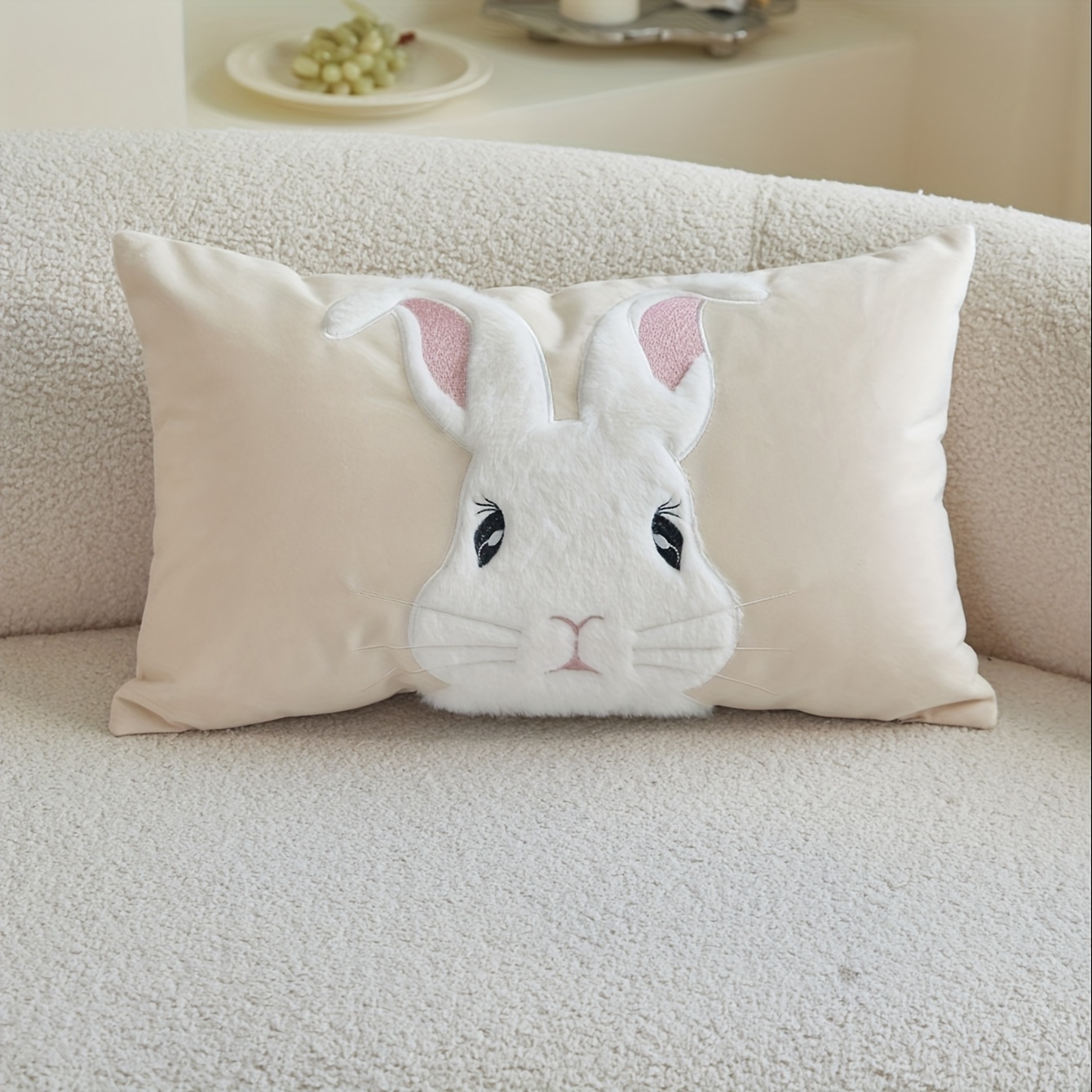 Easter Flannel Rabbit 3d Embroidered Pillowcase, 1pc, For Commuting, Home Decor