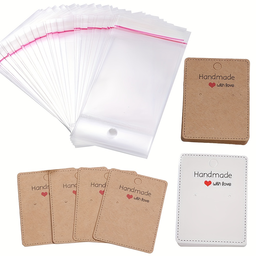 

50pcs Pipidream Jewelry Display Cards With "" Design, Includes 50 Clear Opp Self-sealing Bags - Ideal For Earrings And Necklaces, Paper & White, Craft Packaging| Packaging|clear Opp Bags