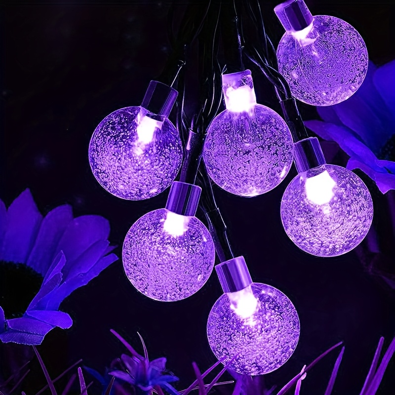 Eight functions of solar energy purple Bubble ball light string Ball diameter 1.7cm/0.67inch, Halloween decorative lights, Festival atmosphere lamp, 1 string, 5 meters and 20 lights or 6.5 meters and 30 lights