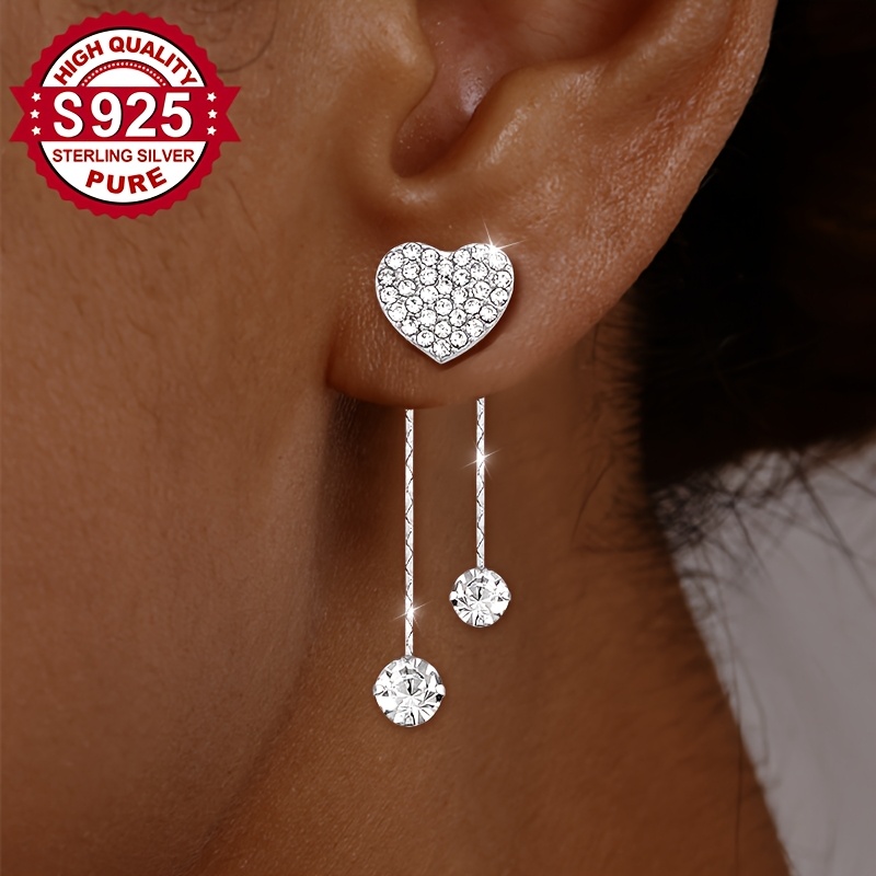 Image of A Pair, S925 Silver, A Large Heart-shaped Drop Earrings, Women's Fashion Drop Earrings, Women's Jewelry, Women's Earrings, Suitable As A Gift For , Hypoallergenic