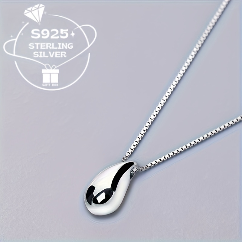 TEMU This Is A 925 Sterling Silvery Droplet Shaped Pendant Necklace, Suitable For Daily Wear And Party Occasions, And Is An Ideal Gift