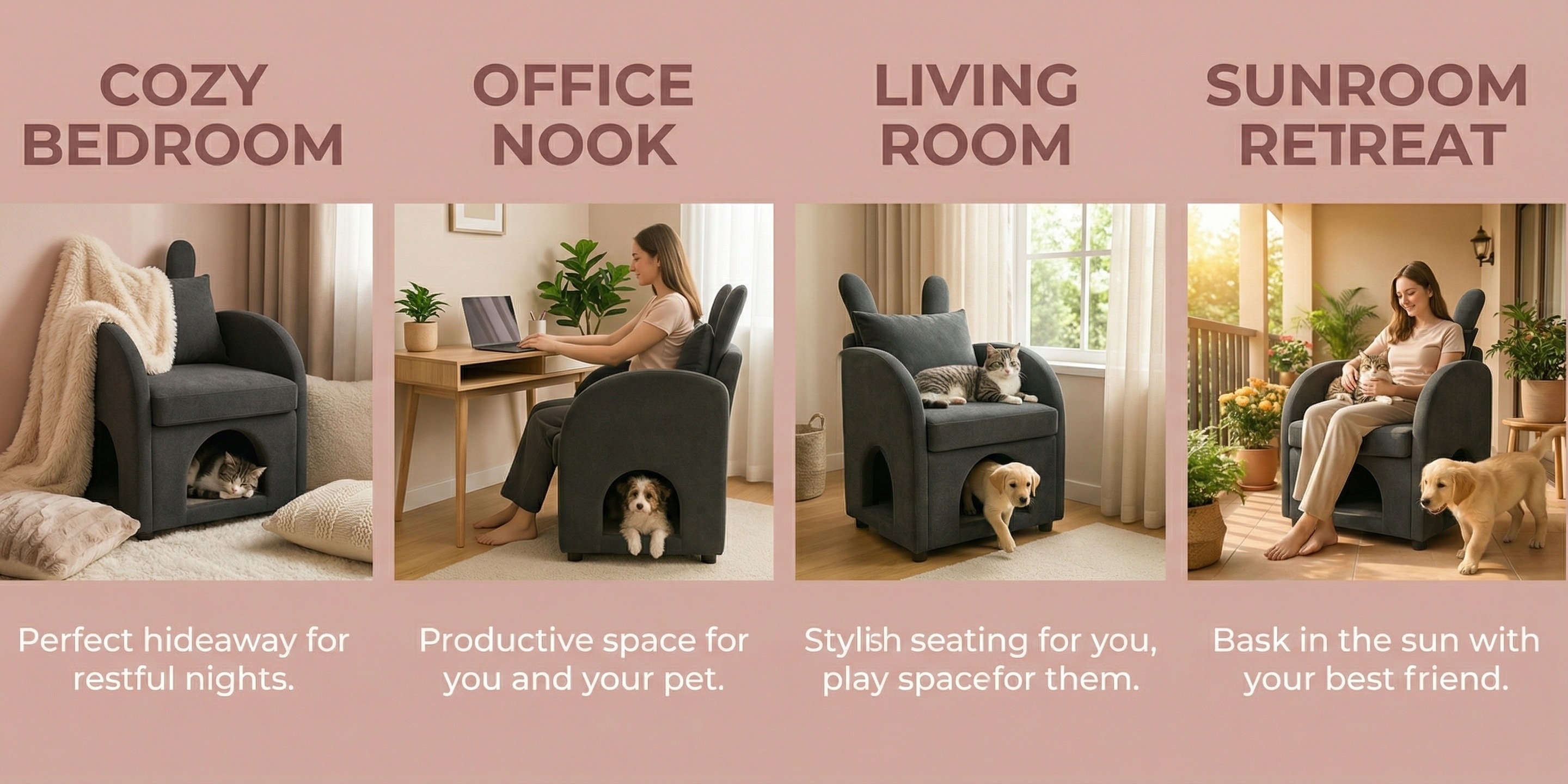 two in ear cat bed armchair sofa chair with hidden compartments scratch resistant suitable for indoor cats and small dogs modern rabbit ear with hideout compact pet furniture for small spaces no black Product details 1