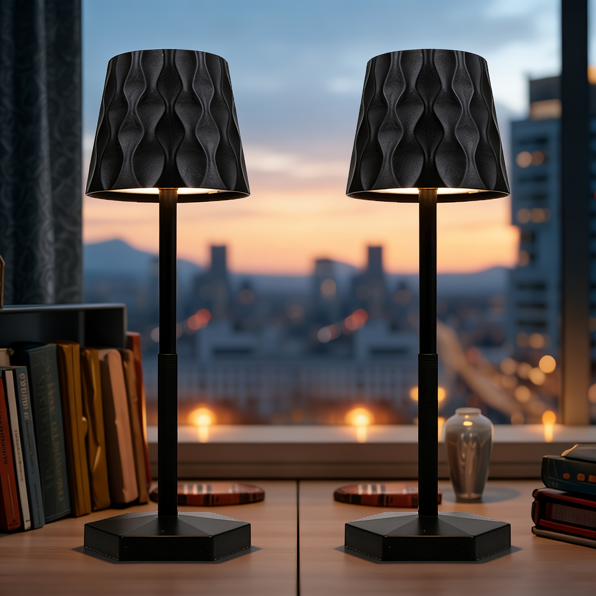 2pcs Modern Minimalist Wave Pattern High Pole Table Lamp, USB Charging