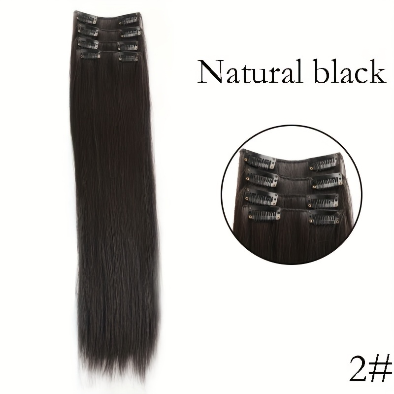 TEMU Extensions de cheveux à , extensions de cheveux raides longues de 16 à 24 pouces, extensions de cheveux synthétiques en fibre synthétique